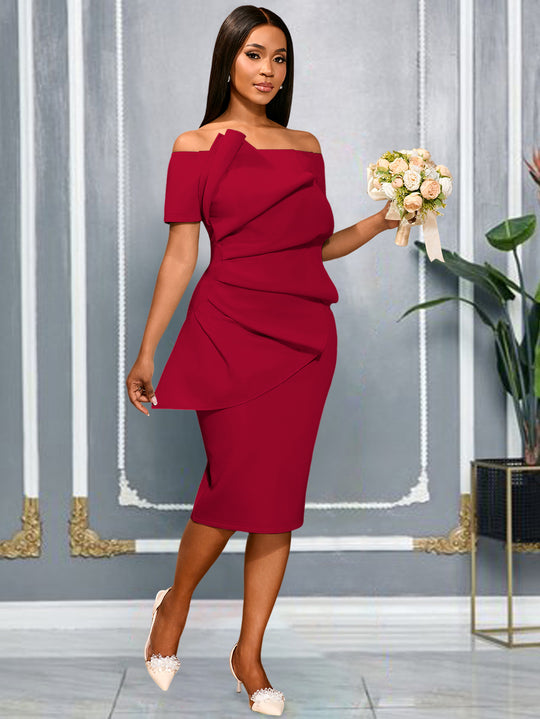 Damen figurbetontes Cocktailkleid mit asymmetrischem Rüschendesign EB