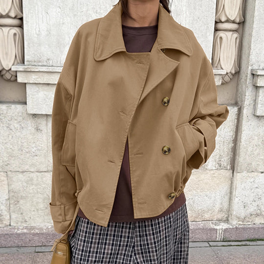 Damen oversized Wickeljacke mit lässigem Schnitt und praktischen Taschen EB