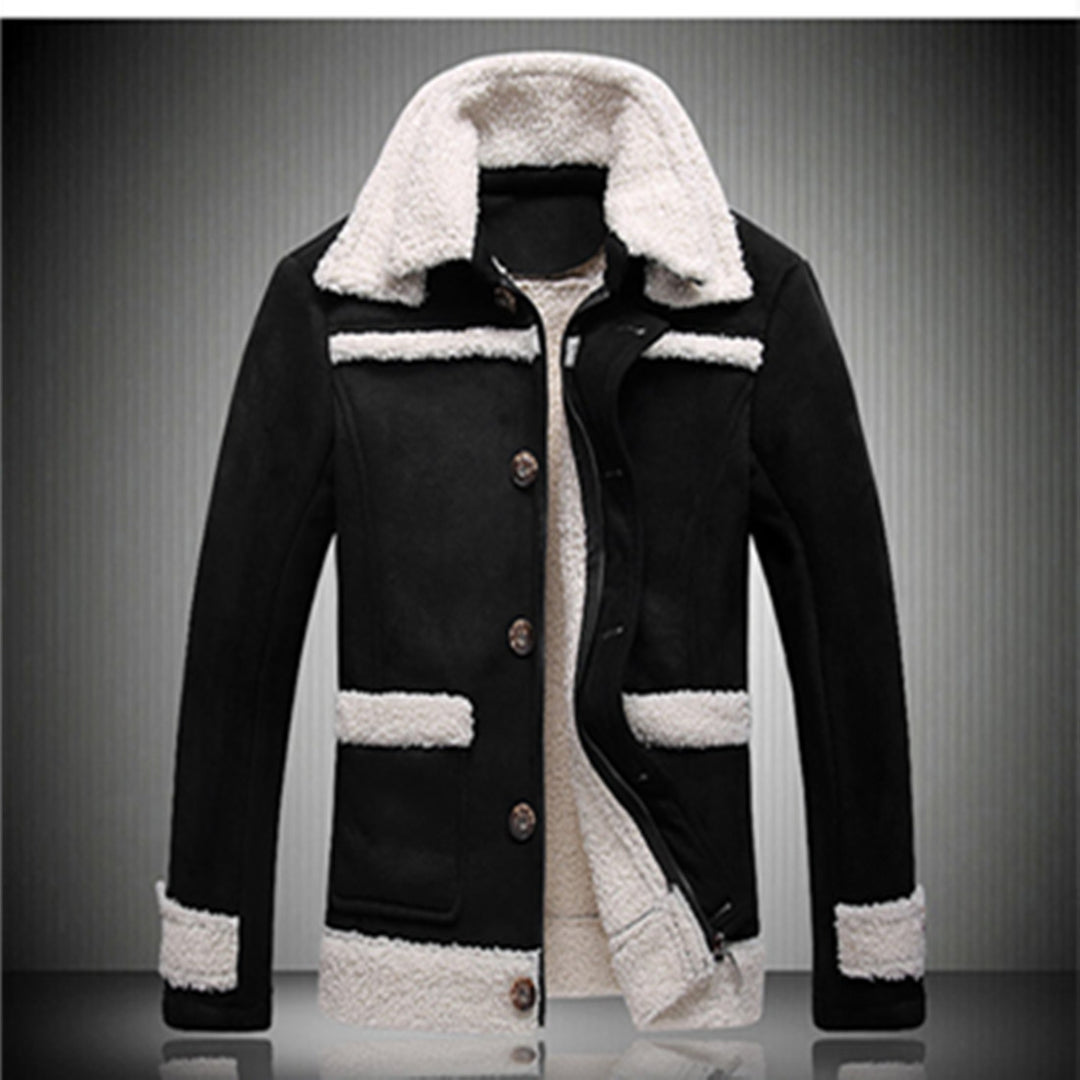Herren warme Lammfelljacke mit Knopfkragen EB