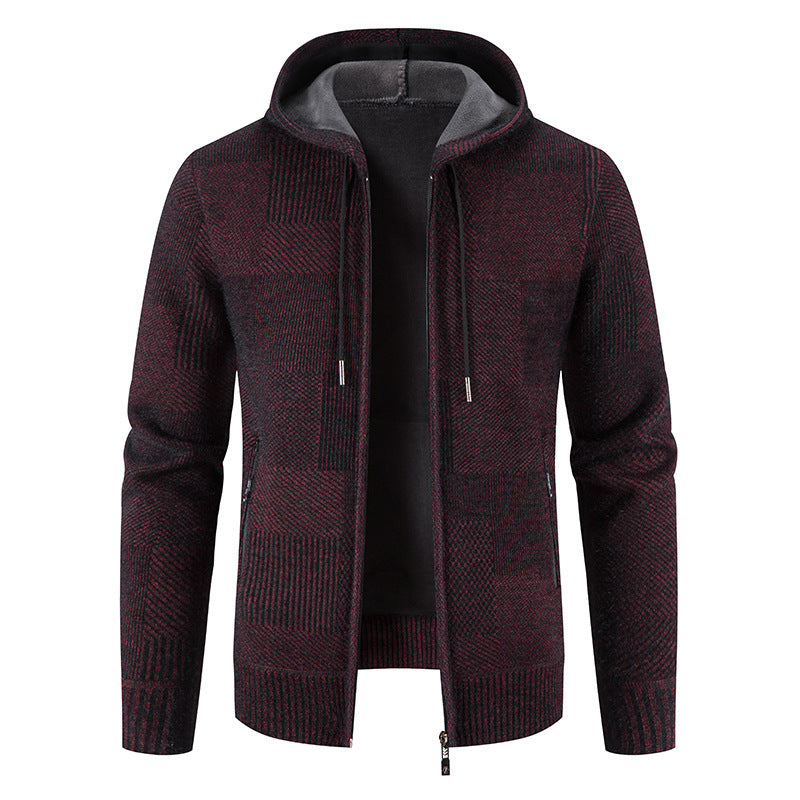 Herren Strickjacke mit Kapuze und modernen Strukturelementen EB