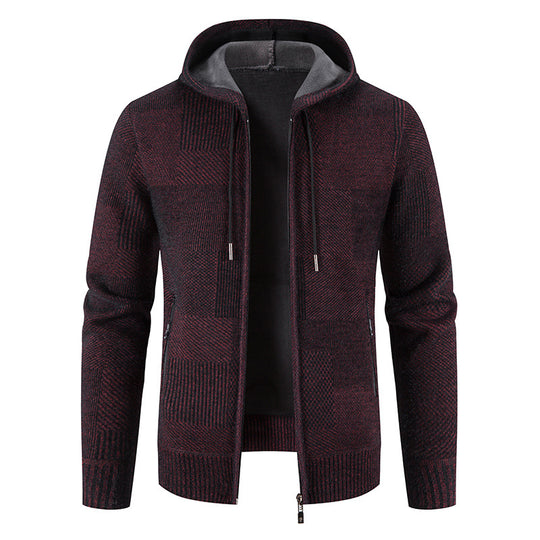 Herren Strickjacke mit Kapuze und modernen Strukturelementen EB