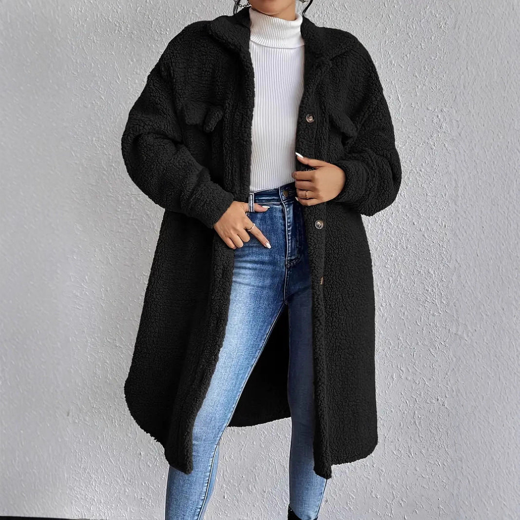 Damen Weiche und gemütliche Teddyjacke im Long-Format EB