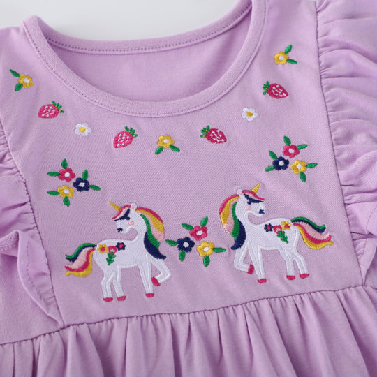 Mädchen Kleid mit zauberhaften Einhorn-Stickereien EB