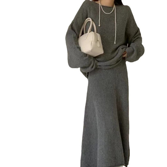 Damen Elegante Oversized-Strickkleid mit Off-Shoulder-Design EB
