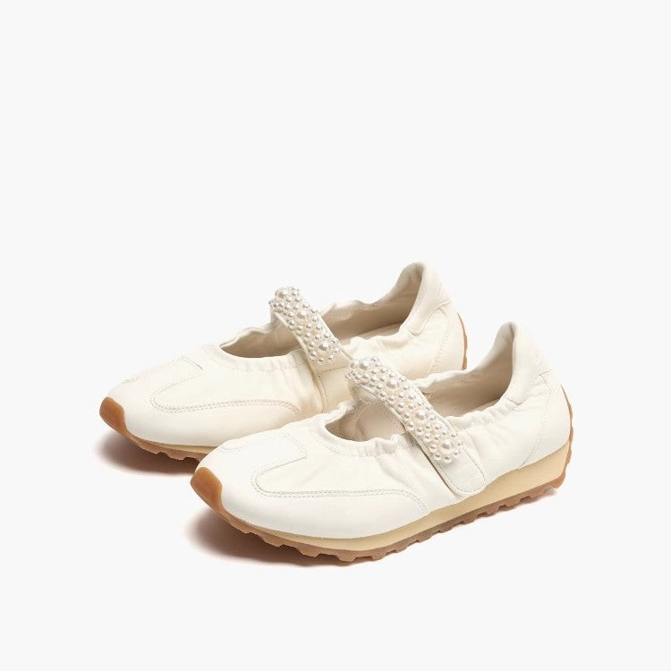 Damen Schnürschuhe mit dekorativem Perlenriemen und sportlicher Sohle EB