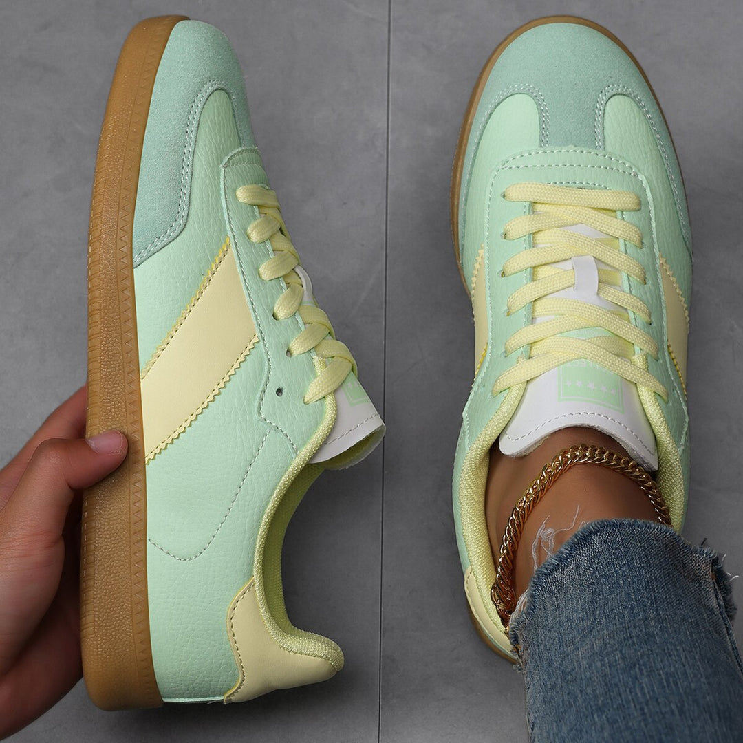 Damen nan retro-inspirierte Sneaker mit niedrigem Schnitt, Gumsohle und Velours-Zehenkappe EB
