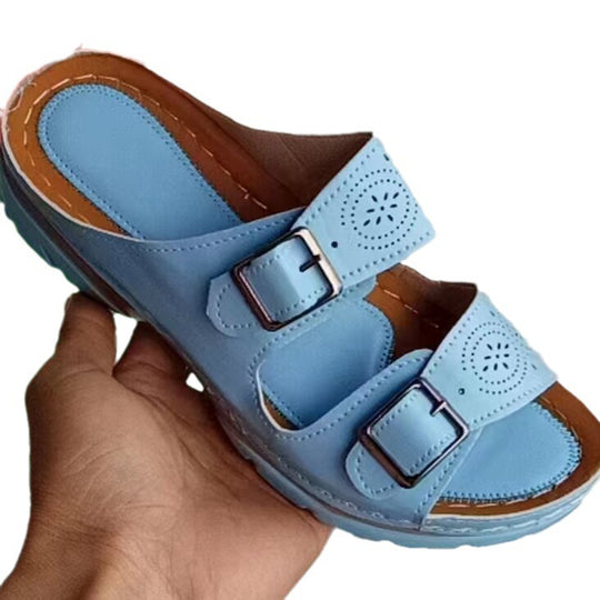 Damen Wedge-Pantoletten mit verstellbaren Riemen und luftiger Oberfläche EB