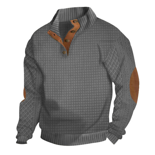 Herren modischer Pullover mit strukturiertem Kanalmuster und kontrastierenden Ellbogenpatches EB