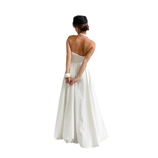 Damen Strapless Mai-Kleid mit elegantem hohem Schlitz und fließendem Rock EB