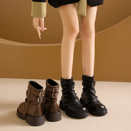 Damen modische Stiefeletten mit asymmetrischem Design und robustem Profil EB