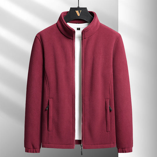 Herren minimalistischer Microfleece-Cardigan mit Stehkragen, Zwei-Wege-Reißverschluss und elastischen Bündchen EB