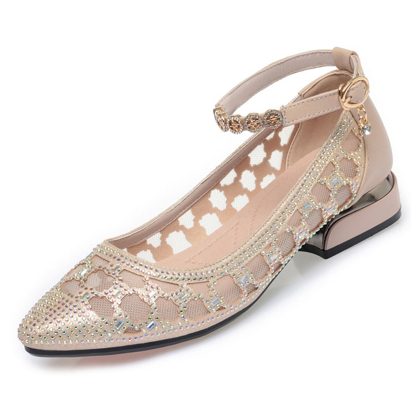 Damen Pump-Sandalen mit dekorativem Riemchen und funkelnden Strassdetails EB
