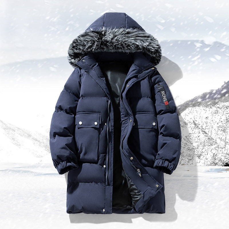 Herren langer gesteppter Winterparka mit Kapuze und Kunstfellbesatz EB