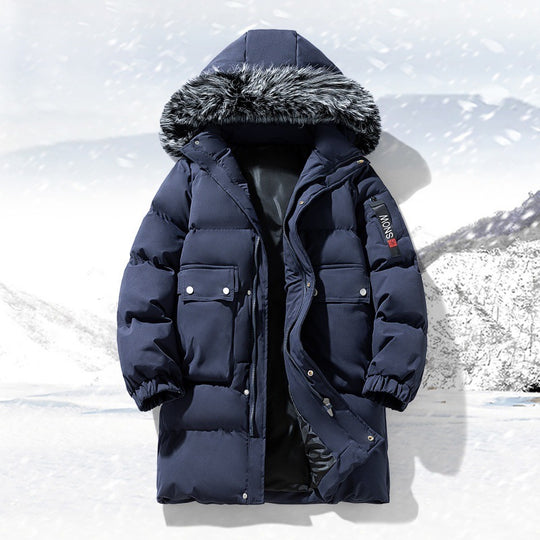 Herren langer gesteppter Winterparka mit Kapuze und Kunstfellbesatz EB