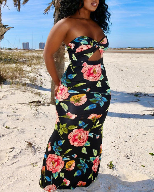 Damen Maxikleid mit schickem Cut-Out-Design und glänzenden Akzenten EB