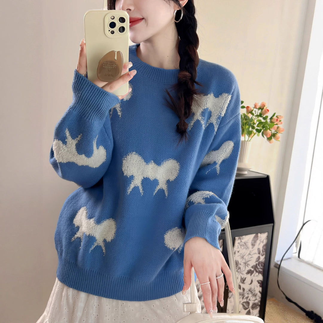 Damen Kuscheliger Strickpullover mit verspieltem Schleifenmotiv EB