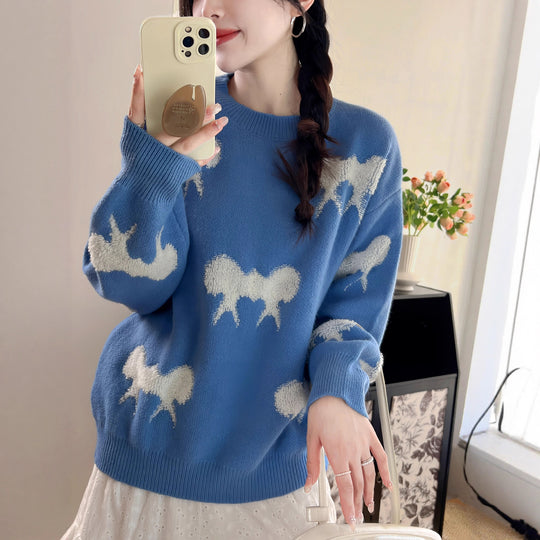 Damen Kuscheliger Strickpullover mit verspieltem Schleifenmotiv EB