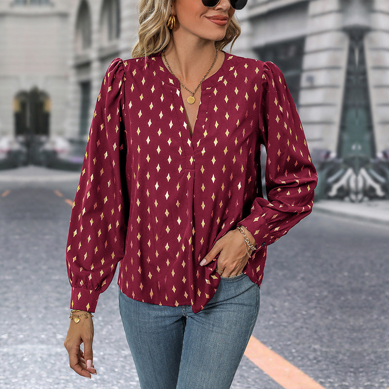 Damen Bluse mit auffälligem Diamantmuster EB