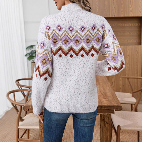 Damen Strickpullover mit modischem Muster und hohem Kragen EB