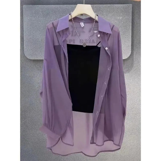 Femme Transparente Knopf-down Geschichtete Tunika EB