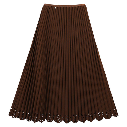 Damen  plissierter Midirock mit feinem Plissee, elastischem Taillenbund und floraler Lasercut-Saum EB