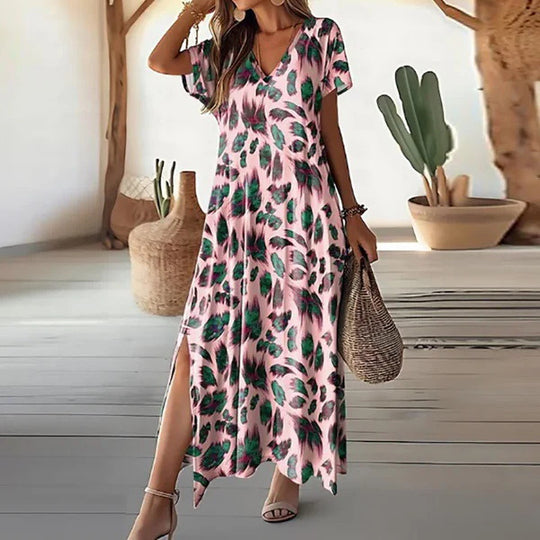 Damen Maxikleid mit elegantem V-Ausschnitt und seitlichen Schlitzen EB