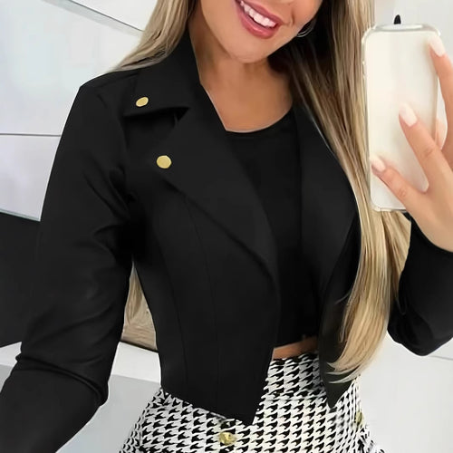 Damen Kurzarm Blazerjacke mit asymmetrischem Schnitt und dekorativen Knöpfen EB