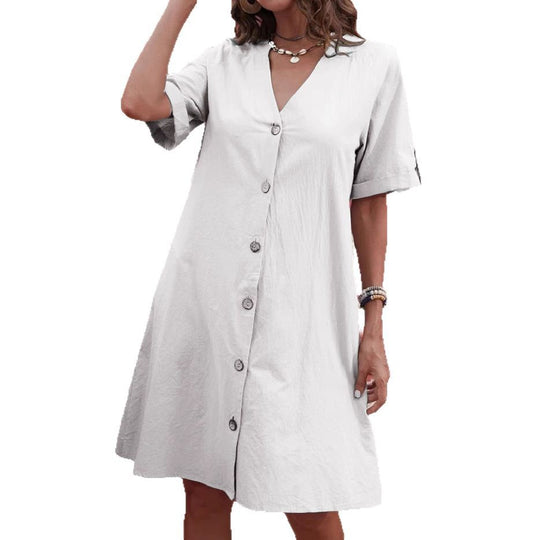 Damen Knielanges Hemdblusenkleid mit Knopfleiste und Kurzarm EB