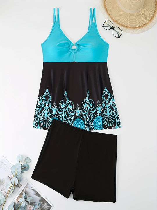 Damen Tankini-Set mit elegantem Muster und komfortablen Shorts EB