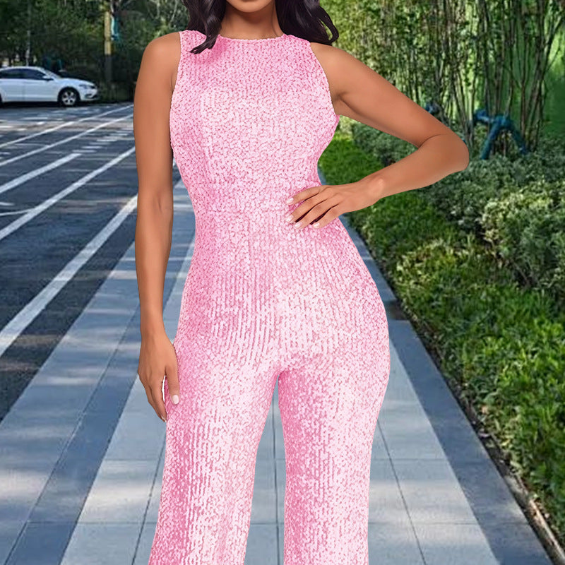 Damen Glamouröses Jumpsuit mit Paillettenbesatz und figurbetonter Silhouette EB