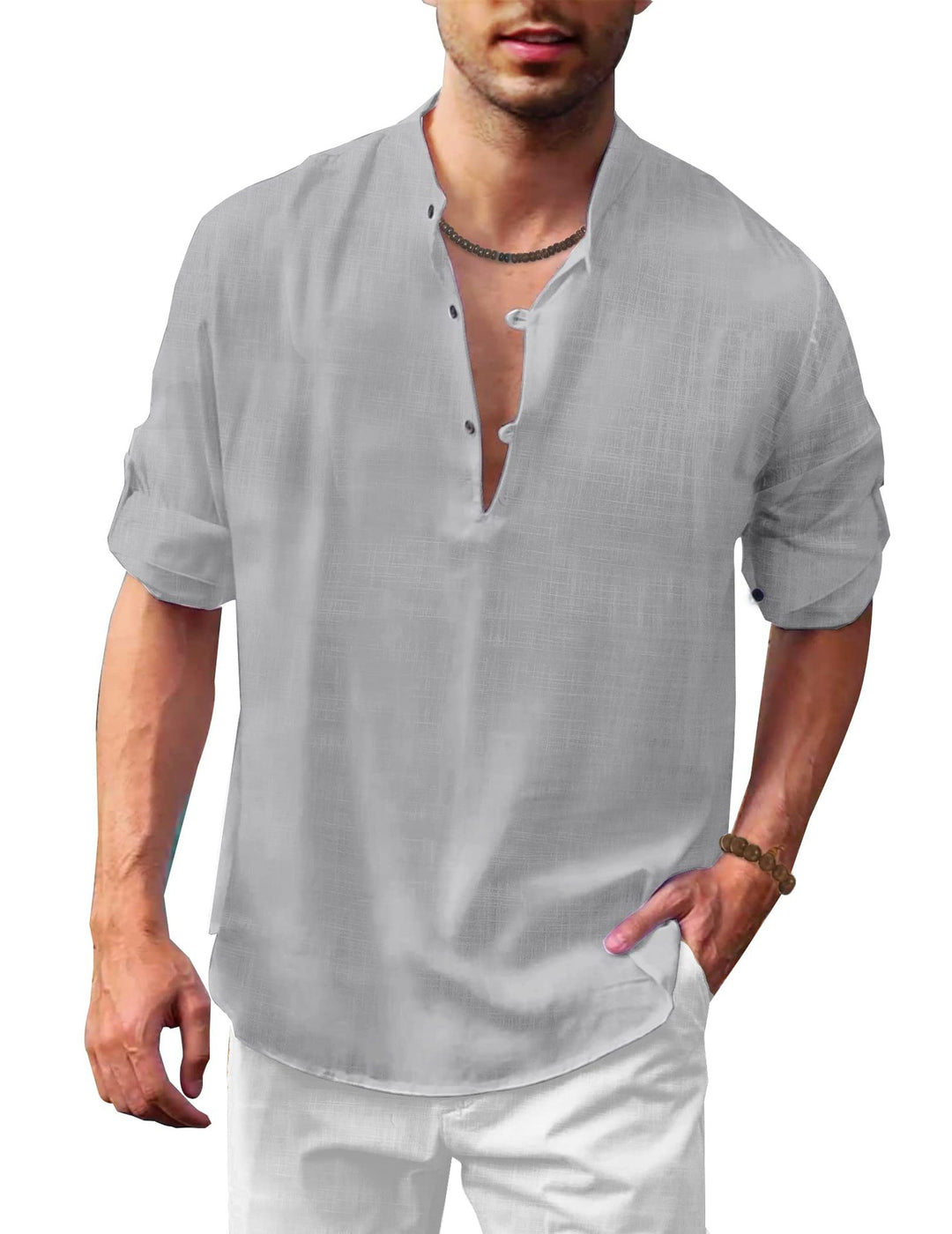 Herren lässiges Leinenhemd mit kurzes Arm und Knopfdetail EB