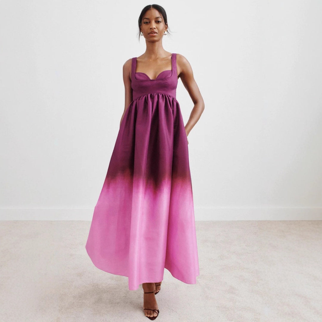 Damen nan bodenlanges Bustier-Maxikleid mit herzförmigem Dekolleté, breiten Trägern und geraffter Empire-Taille EB