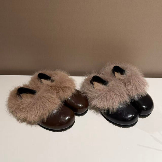 Damen Komfortable Clogs mit warmem Fellkragen und rutschfester Sohle EB