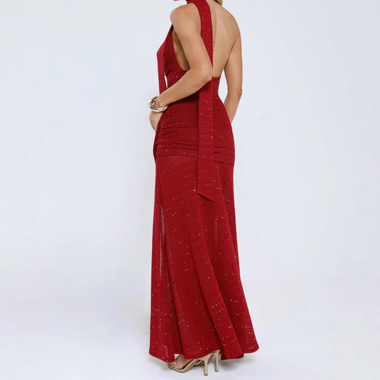 Damen Elegantes Maxikleid mit verführerischem Schlitz und schimmernden Akzenten EB