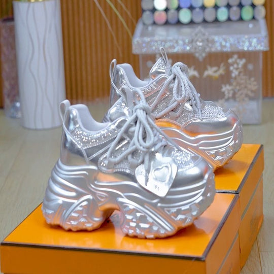 Damen Chunky Sneakers mit glitzernden Akzenten und stylischem Design EB