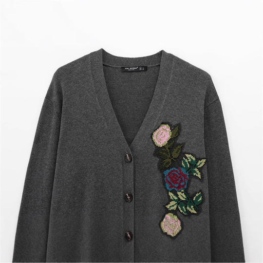 Damen Strickjacke mit floralem Stickdesign EB