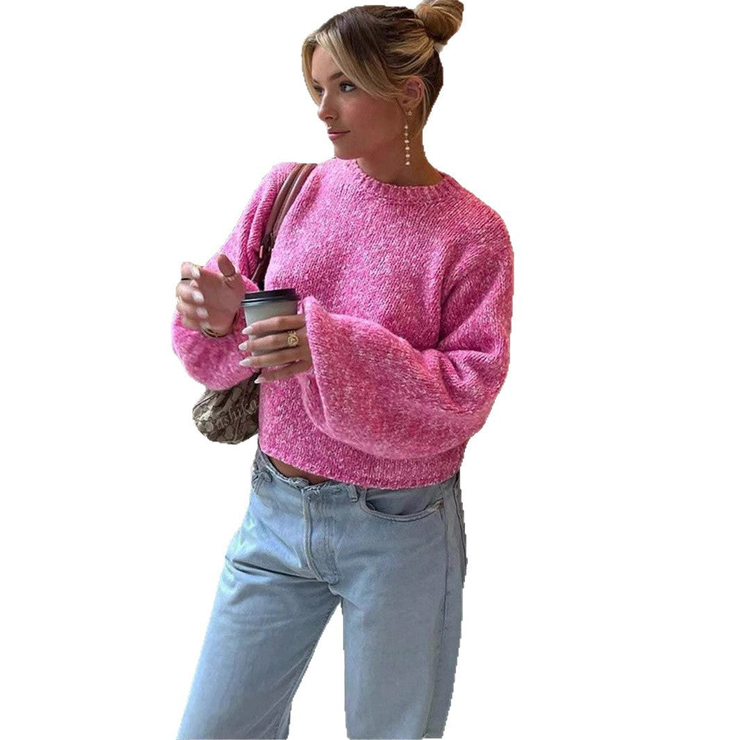 Damen Modischer Strickpullover mit weit geschnittenen Ärmeln EB