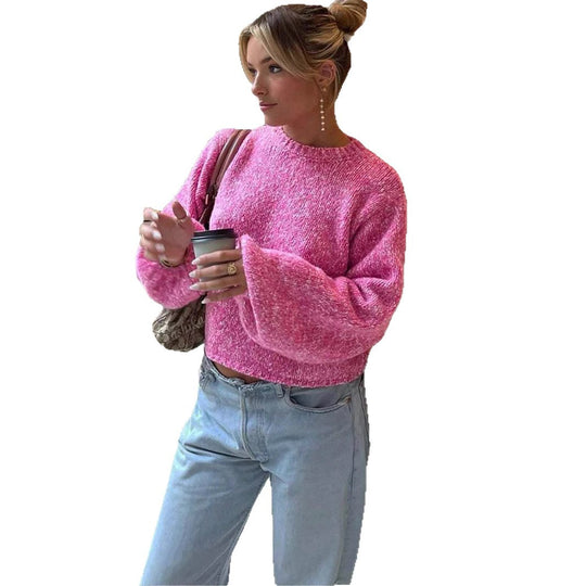 Damen Modischer Strickpullover mit weit geschnittenen Ärmeln EB