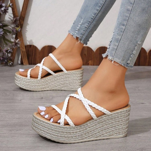 Damen Plattform-Sandalen mit geflochtenem Riemendesign und modischem Absatz EB