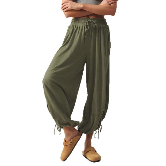 Damen luftige Chino-Hose mit verstellbarem Bund und Kordelzug EB