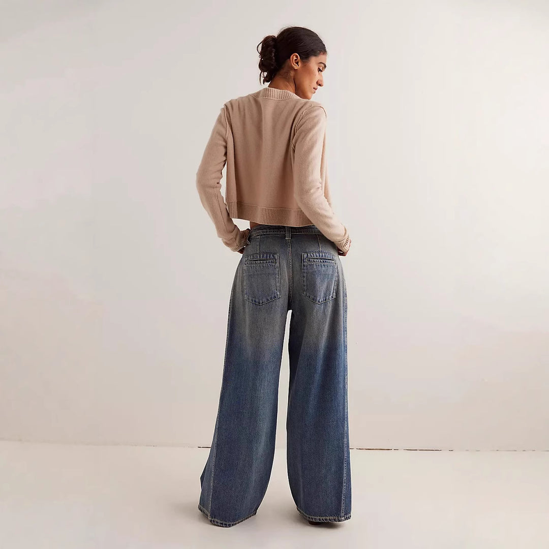 Damen Weit geschnittene Jeans mit hoch tailliertem Design und lässigem Schnitt EB