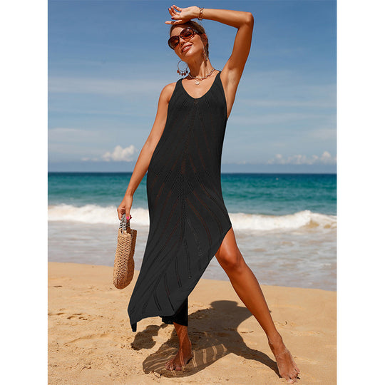 Damen transparentes Häkel-Strandkleid mit hohem Schlitz und stylischem Schnitt EB
