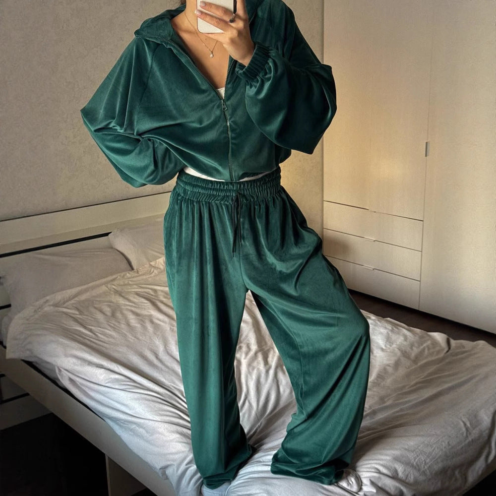 Damen sportliches Lounge-Set aus weichem Fleece mit lockerem Schnitt EB