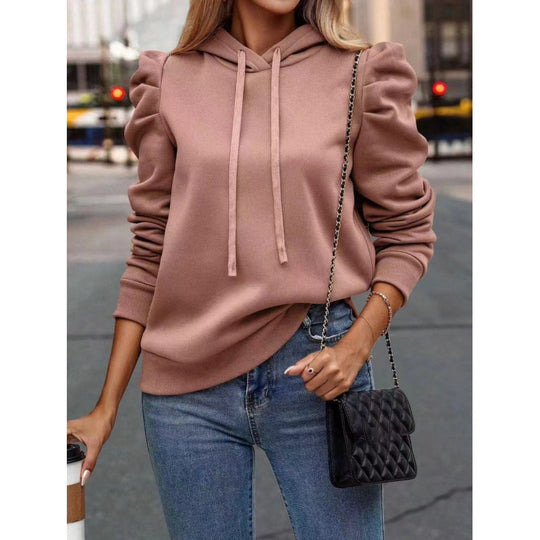 Damen modischer Kapuzenpullover mit Puffärmeln und praktischen Taschen EB