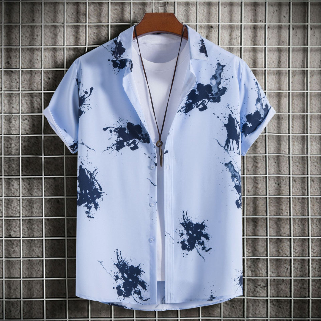 Herren Kurzarmhemd mit kreativem Farbspritz-design EB