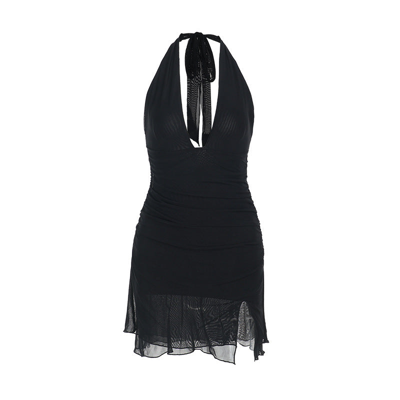 Damen Neckholder Minikleid mit tiefem V-Ausschnitt und figurbetonendem Design EB
