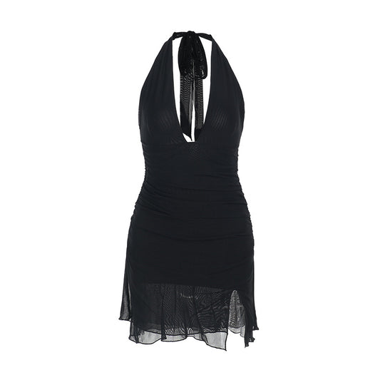 Damen Neckholder Minikleid mit tiefem V-Ausschnitt und figurbetonendem Design EB