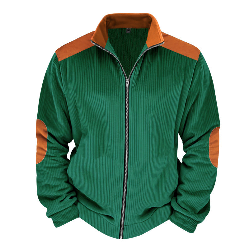 Herren Sportliche Zip-Jacke mit Rippenstruktur und Kontrastärmel EB