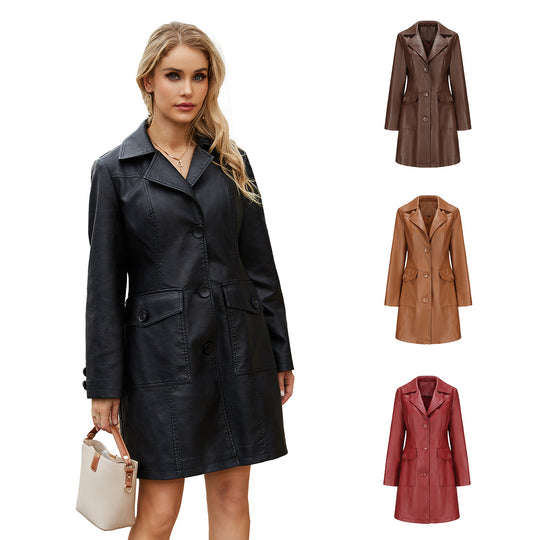 Damen modischer Kunstlederblazer mit praktischen Taschen EB