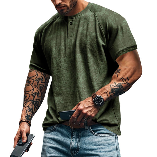Herren lässiges Kurzarm-Henley-T-Shirt mit strukturiertem Design EB